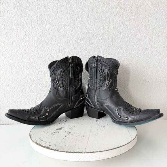 Lane COSSETTE Womens Black Cowboy Bootie 8 Western Cowgirl Short Ankle Boots - Picture 7 of 12